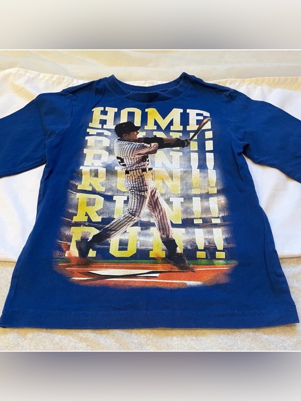 Children’s Place Boys Baseball XS “Home Run” Graphic T-Shirt Blue Long Sleeve